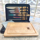 🎁 Kit Churrasco Premium 8 Peças Personalizado | Facas Inox Cabo Bambu + Tábua + Maleta | Presente Elegante