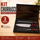 Kit Churrasco Premium Dia dos Pais – Faca, Garfo e Chaira em Aço Inoxidável com Cabo Steel