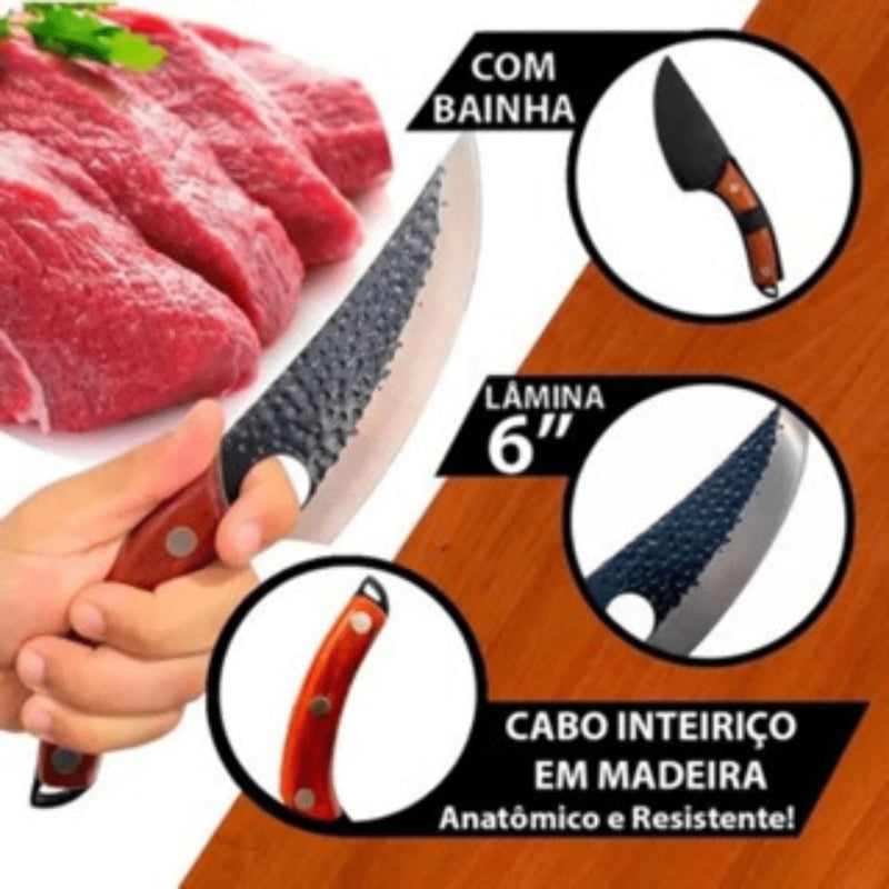 🔥 Faca Artesanal Gourmet 7” Aço Inox Cirúrgico + Bainha Couro