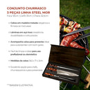 Kit Churrasco Premium Dia dos Pais – Faca, Garfo e Chaira em Aço Inoxidável com Cabo Steel