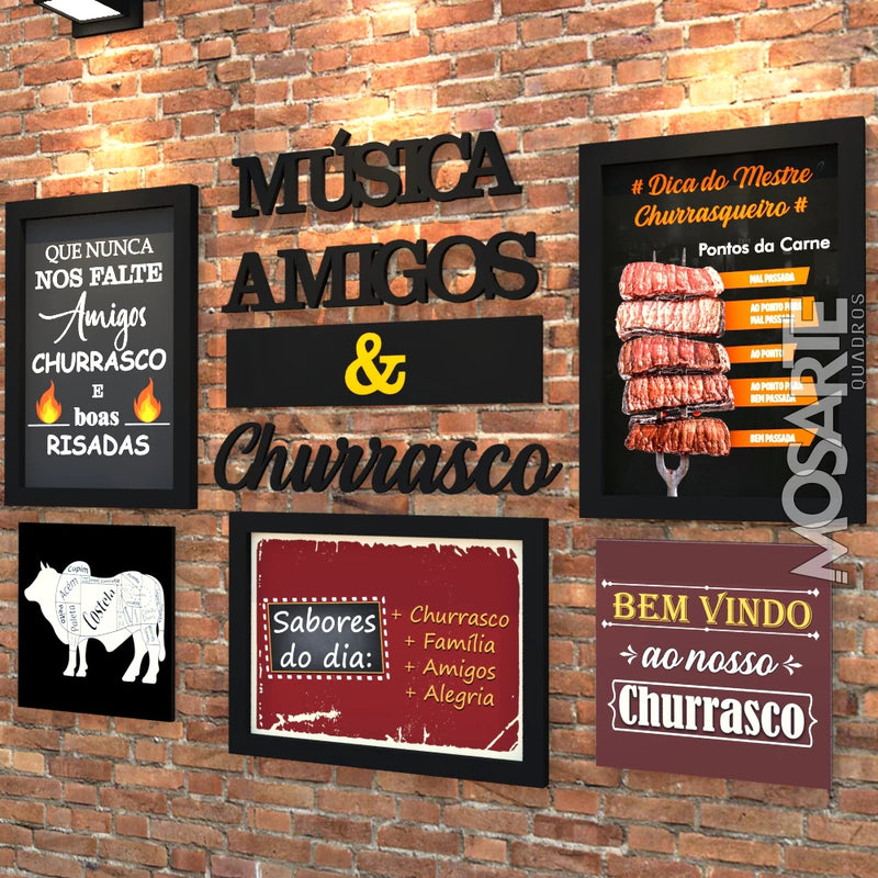 🎶🍻 Conjunto de Quadros Área Gourmet | Música, Amigos & Churrasco | 9 Peças
