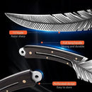 🔪 Faca Artesanal Picanheira Inox – Formato Pena (Feather) com Bainha de Couro