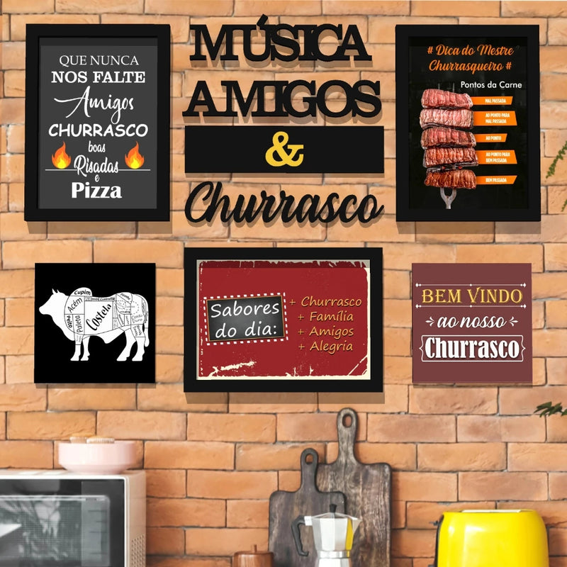 🎶🍻 Conjunto de Quadros Área Gourmet | Música, Amigos & Churrasco | 9 Peças