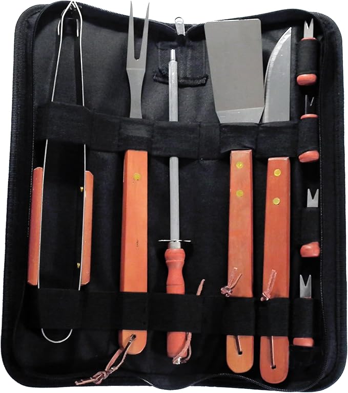 Kit Churrasqueiro Premium 10 Peças + Escova Limpa-Grelha Grátis