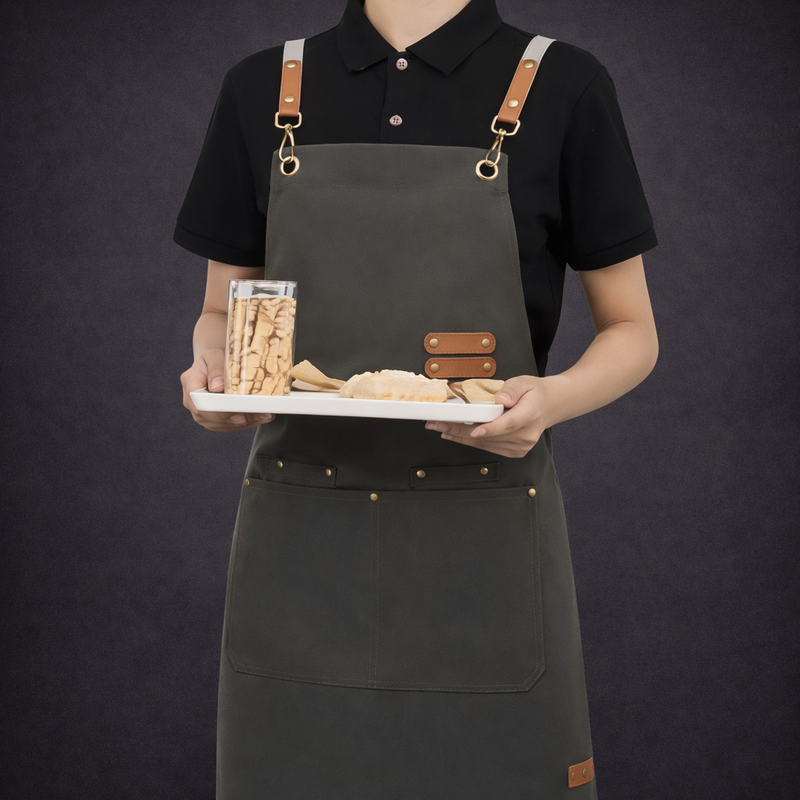 Avental de Cozinha Ajustável em Lona com Botões e Bolso – Uso Caseiro ou Profissional