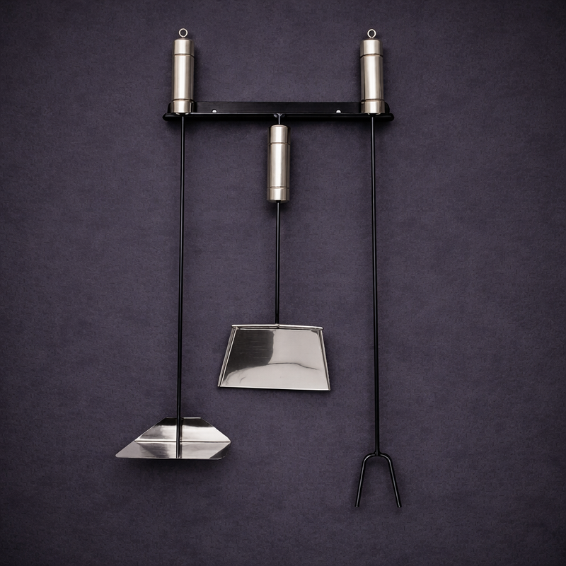 Kit inox Pá + Rastelo e espalha brasa com suporte