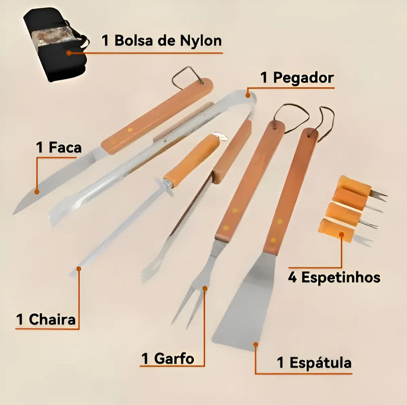 Kit Churrasqueiro Premium 10 Peças – Personalize com Seu Nome