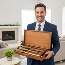 Conjunto Faca Artesanal 8", Chaira e Garfo com Estojo Premium Personalizado – Aço Inox 420C & Cabo Imbuia