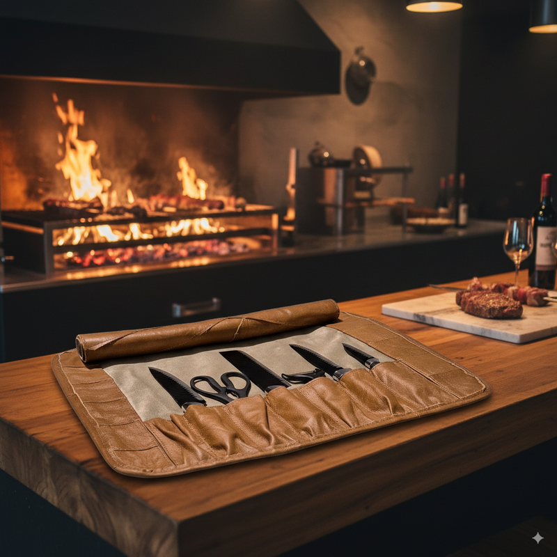 Case Porta Facas em Couro Legítimo – Proteja, Organize e Transporte suas Facas de Churrasco com Estilo