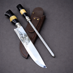 Kit Faca e Chaira 8” em Aço Inox 420C