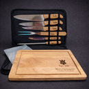 🎁 Kit Churrasco Premium 8 Peças Personalizado | Facas Inox Cabo Bambu + Tábua + Maleta | Presente Elegante