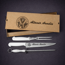 Kit Talher de Churrasco Profissional Personalizado a Laser – 3 Peças com Caixa MDF