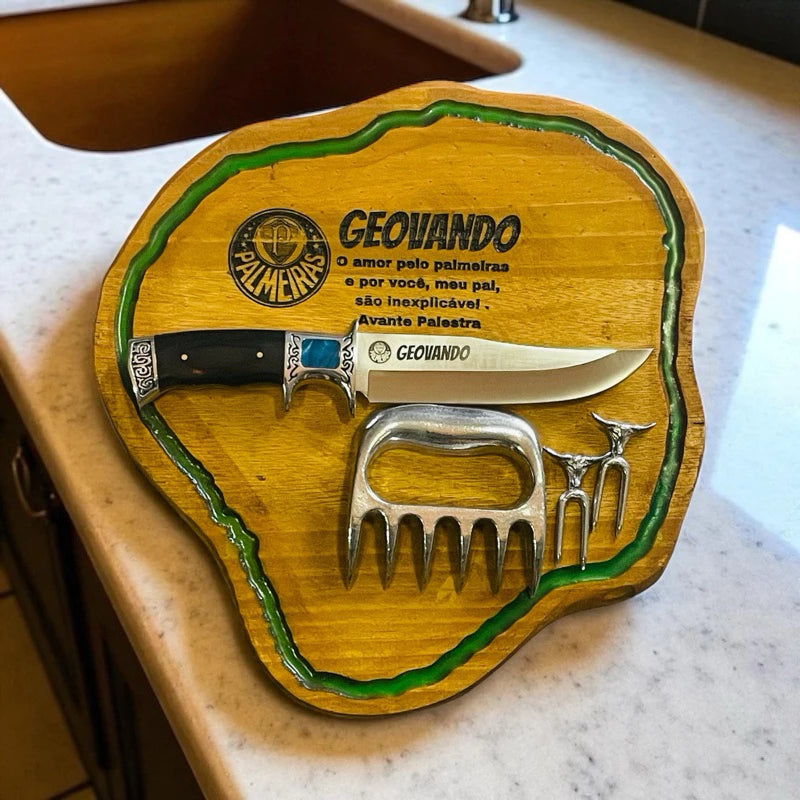 Kit Churrasco Premium Personalizado + Brindes Exclusivos — Ganhe Garra de Urso e 2 Pegadores de Carne!