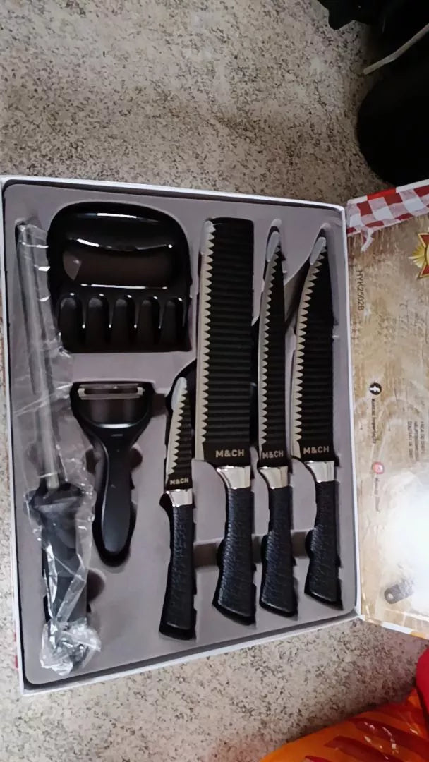 Kit Churrasco 8 Peças Facas Gourmet Inox Corte Navalha Antiaderente