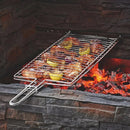 Churrasco Premium: Grelha Dupla + 4 Espetos de Madeira – Perfeito para Carnes, Peixes e Frangos