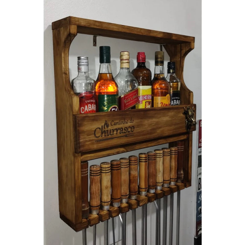 Porta-Espetos com Barzinho e Abridor – Personalizável | Cantinho do Churrasco 🍻🔥