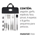 Kit Churrasco Profissional 9 Peças em Aço Inox com Estojo Chef Gourmet
