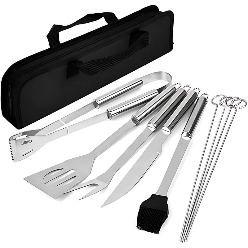 Kit Churrasco Profissional 9 Peças em Aço Inox com Estojo Chef Gourmet