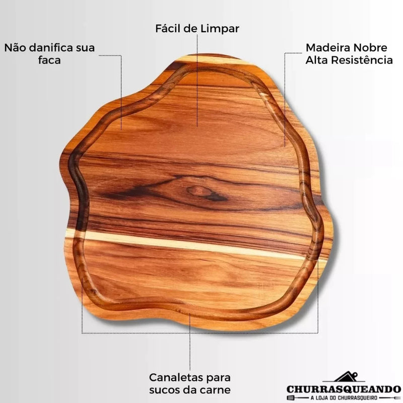 🎁 Kit Churrasco Premium Personalizado | Tábua de Madeira Teca + Faca e Garfo em Inox – Presente Elegante