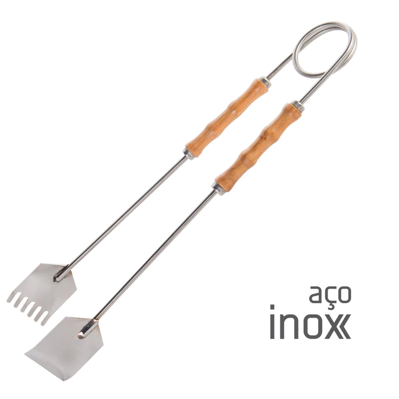 Pegador de Churrasco Inox 46cm com Cabo de Madeira – Segurança e Precisão na Grelha 🔥🍖