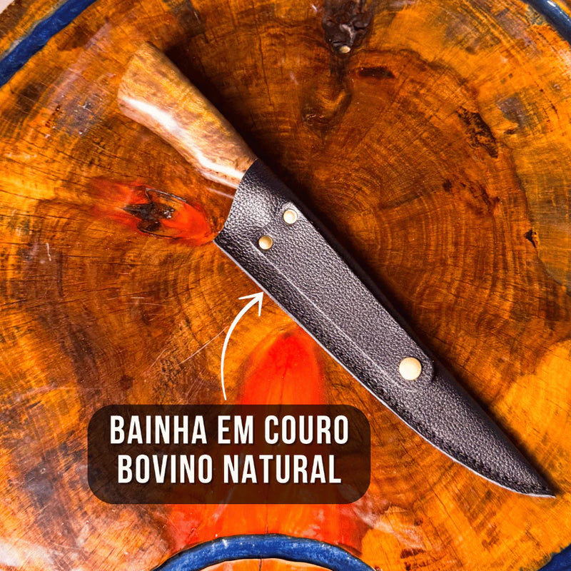 🔥 Faca Artesanal Picanheira 8,5” Inox + Bainha de Couro – Corte Preciso para Churrasco e Cozinha