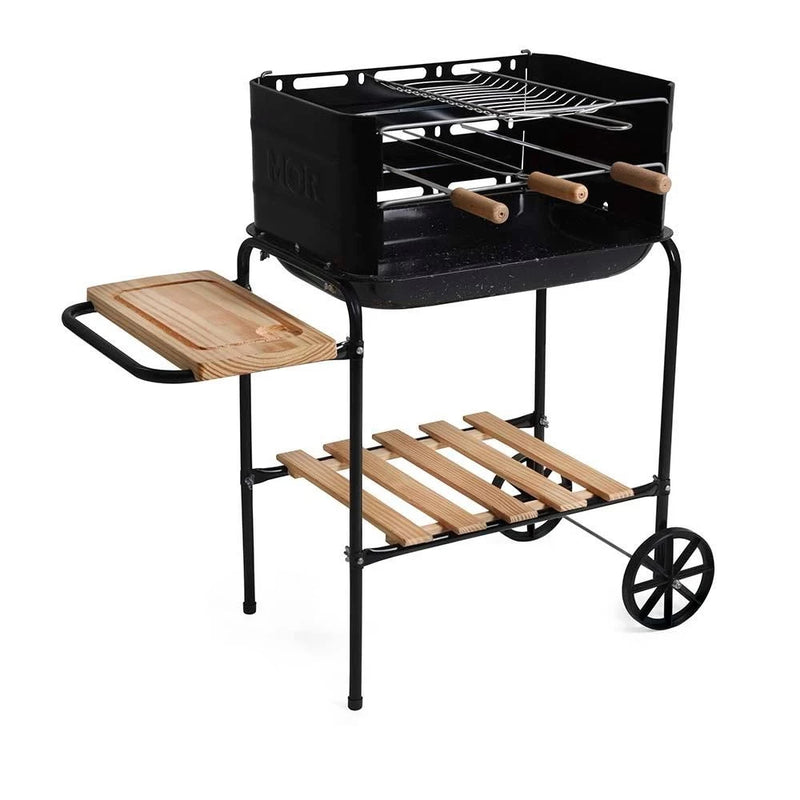 🔥 Churrasqueira Califórnia a Carvão Mor | Portátil com Rodinhas + Grelha + Espetos + Tábua