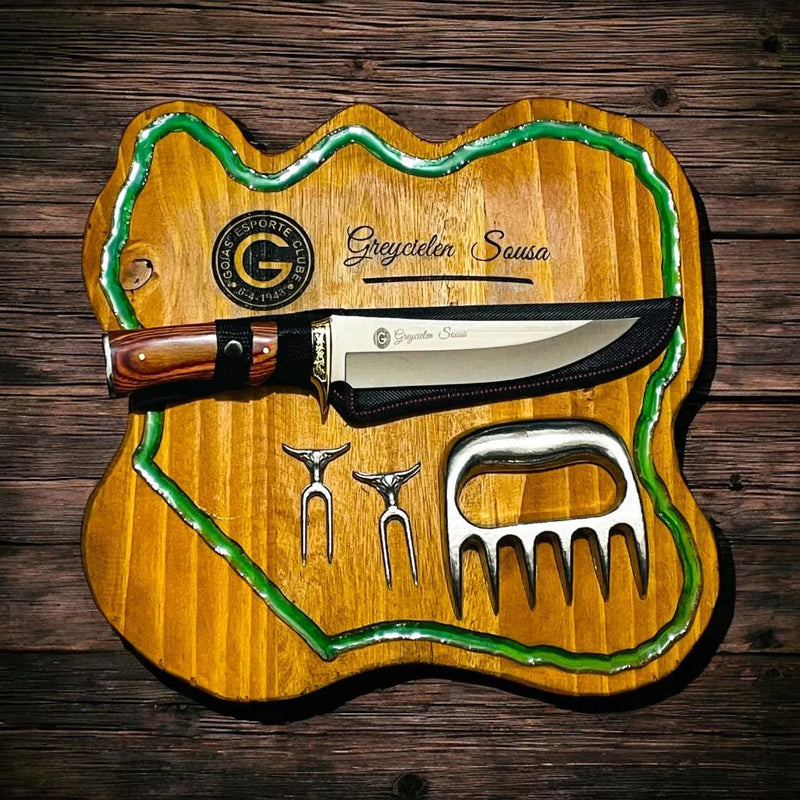 Kit Churrasco Premium Personalizado + Brindes Exclusivos — Ganhe Garra de Urso e 2 Pegadores de Carne!