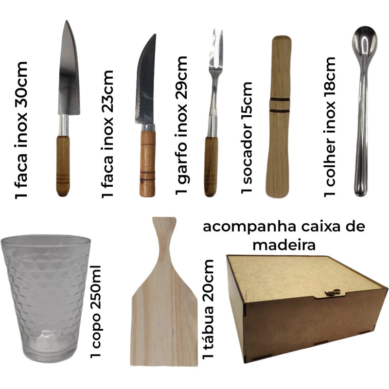 Kit Churrasco Completo + Kit Caipirinha com Caixa MDF – Presente Elegante