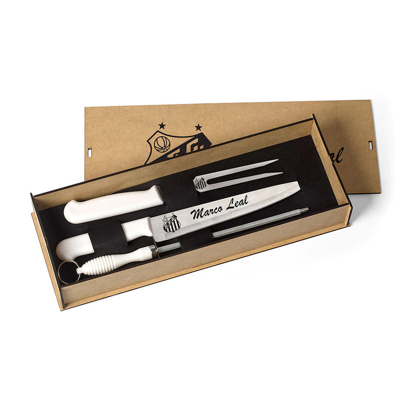 Kit Talher de Churrasco Profissional Personalizado a Laser – 3 Peças com Caixa MDF