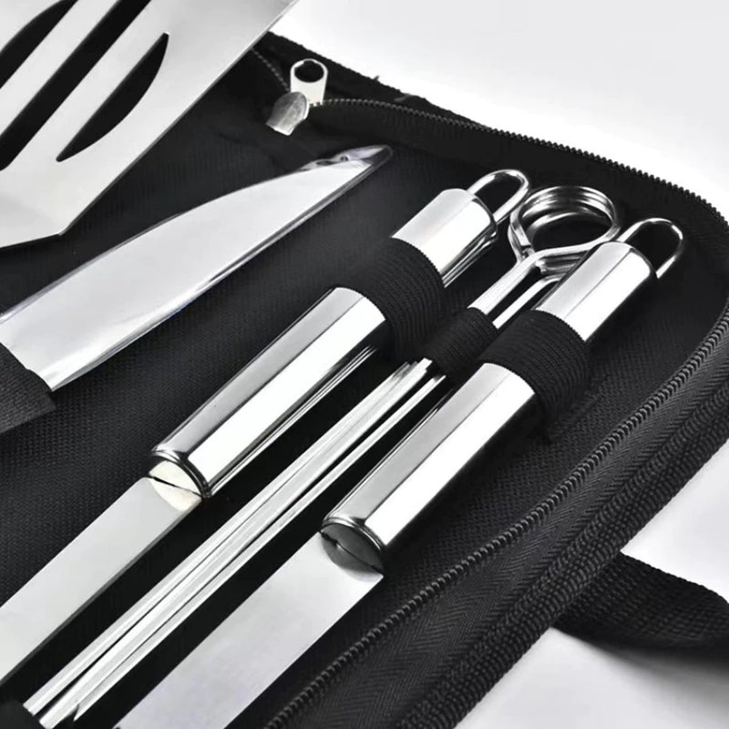 Kit Churrasco Profissional 9 Peças em Aço Inox com Estojo Chef Gourmet