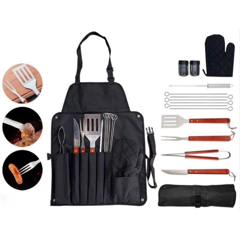 Kit Churrasqueiro Profissional 15 Peças com Avental e Luva Térmica – D.K.L