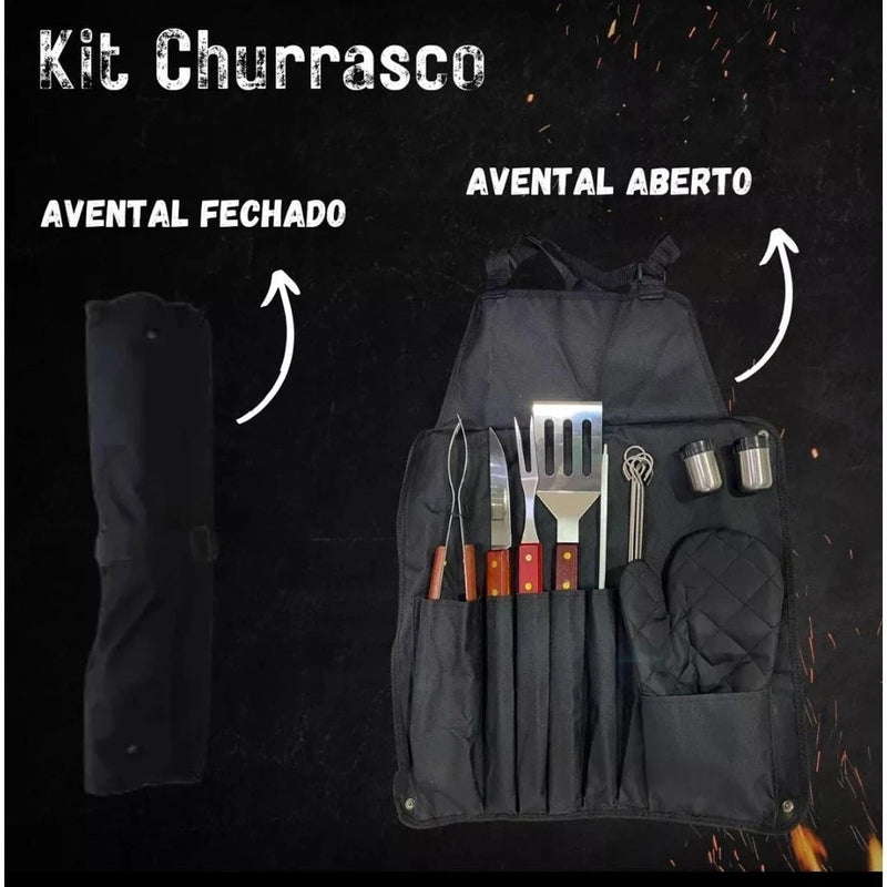 Kit Churrasqueiro Profissional 15 Peças com Avental e Luva Térmica – D.K.L