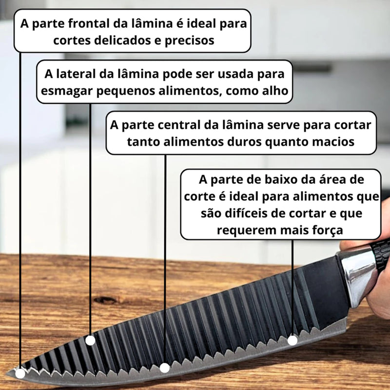 Kit Churrasco 8 Peças Facas Gourmet Inox Corte Navalha Antiaderente